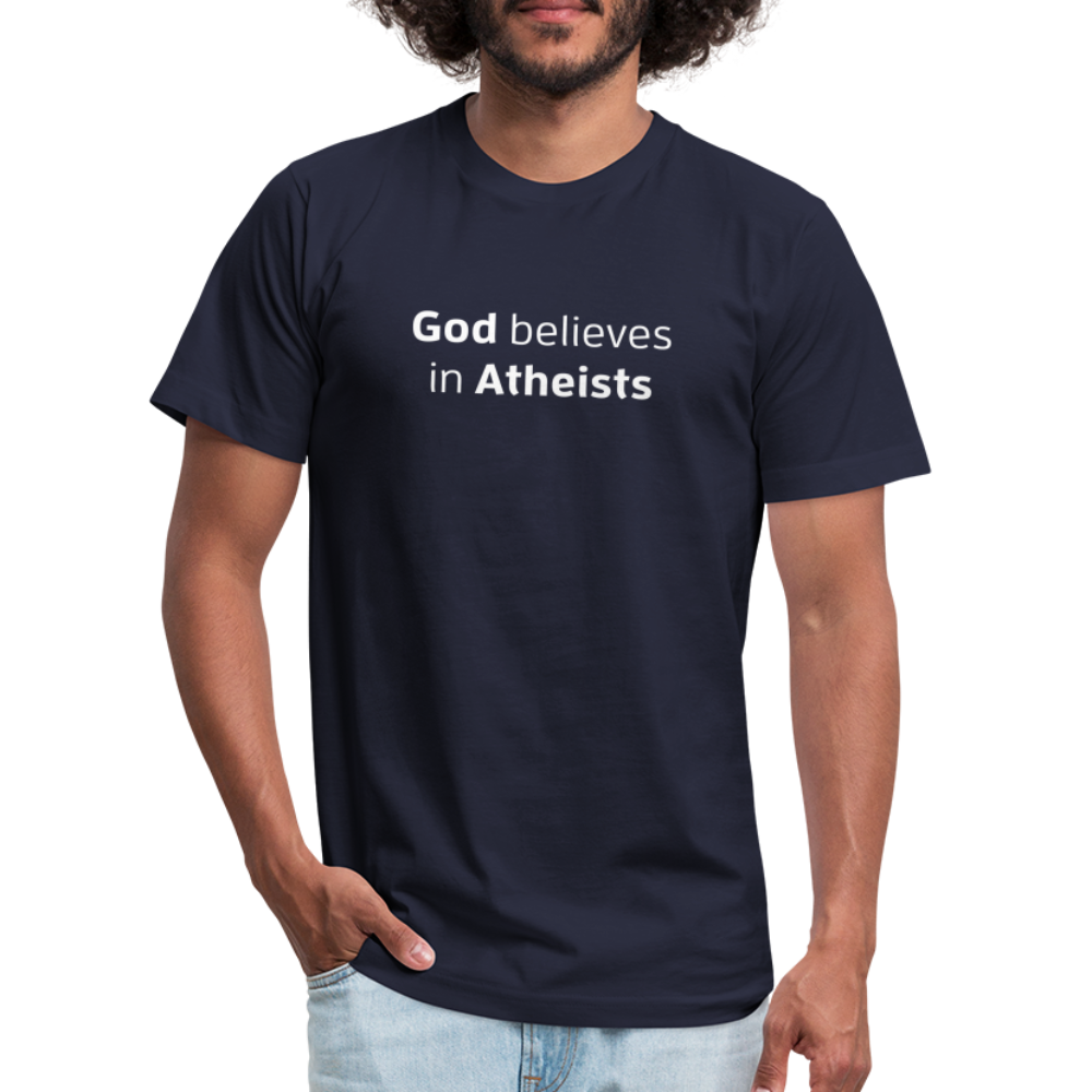 God in Atheists - Men's Jersey T-Shirt by Bella + Canvas - navy