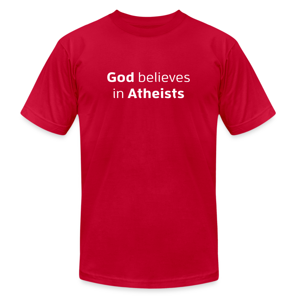 God in Atheists - Men's Jersey T-Shirt by Bella + Canvas - red